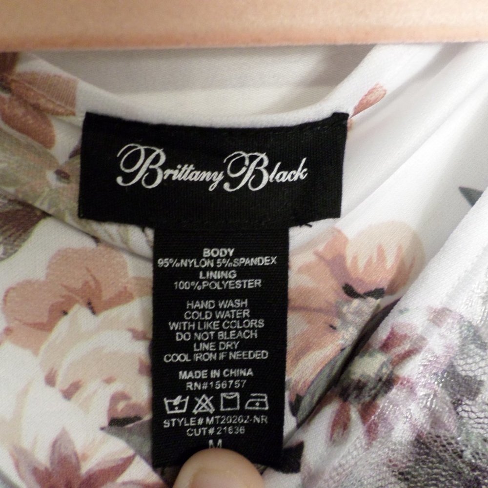 Brittany Black Floral Print Lace Top Blouse Medium W/Tank Top - Picture 6 of 12